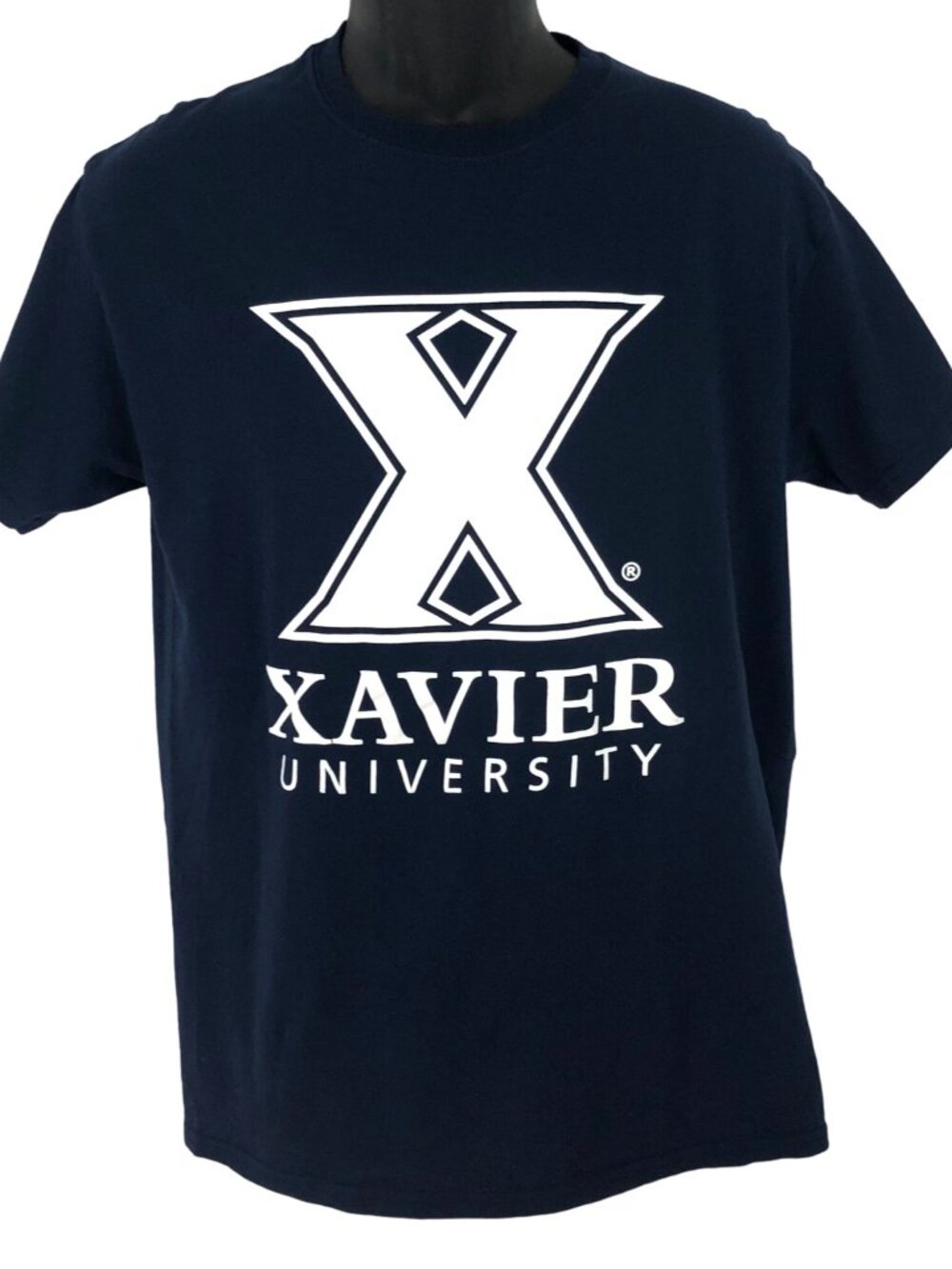 Xavier University T Shirt Mens Size Medium Navy Blue Short Sleeve Musketeers